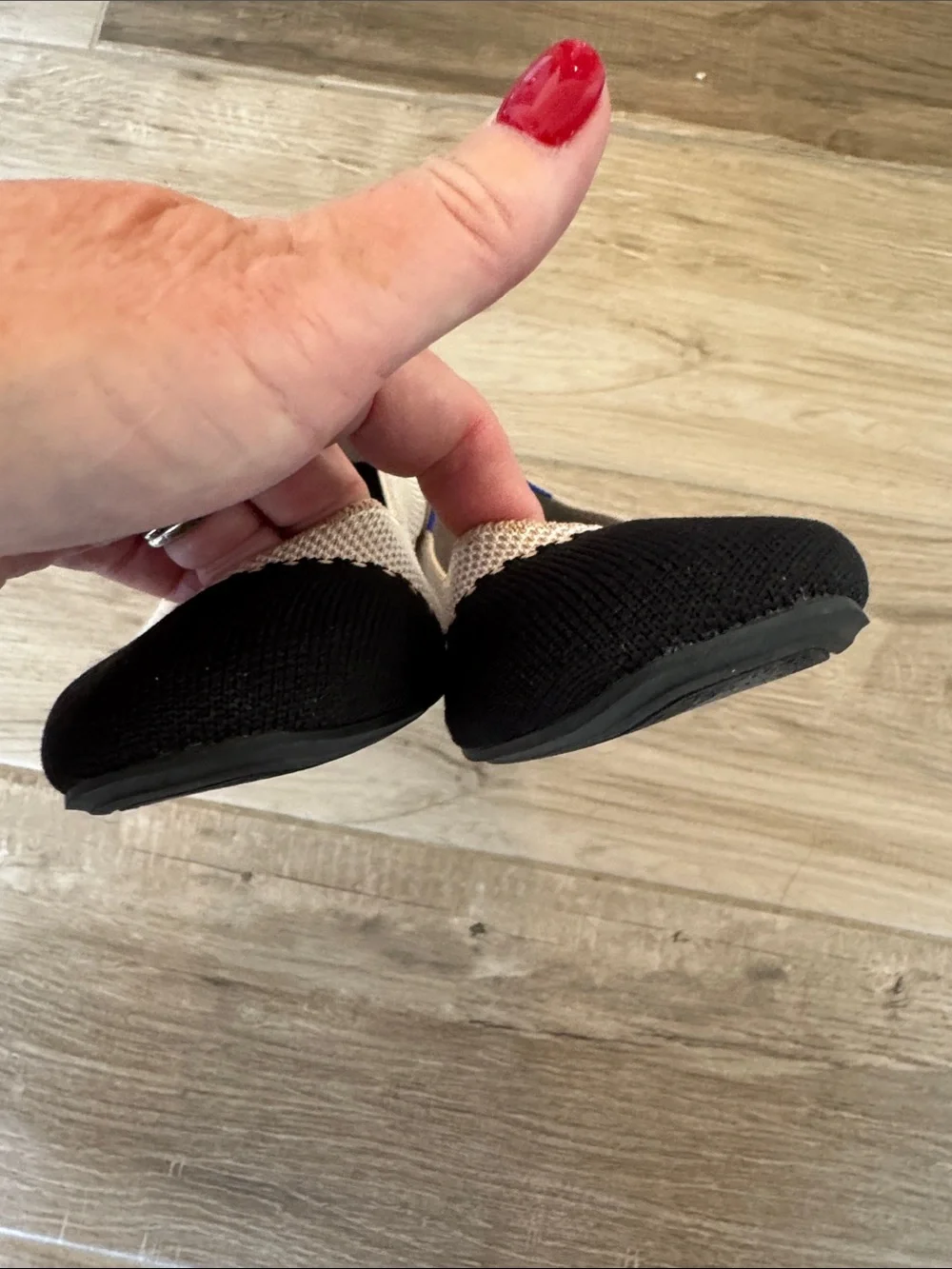 Rothy’s 9 The Square Tuxedo cream and black ballet flats